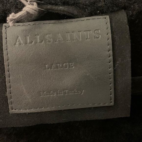 ALLSAINTS Jacket "Farley" Moto-Inspired Genuine Shearling & Suede Leather Sz Lg - Picture 16 of 16